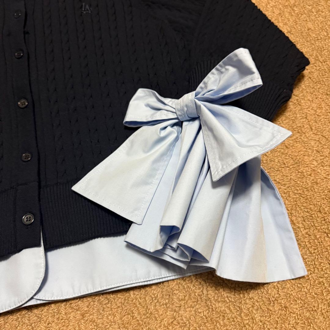 CADUNE <MLB別注>袖リボンケーブルニット