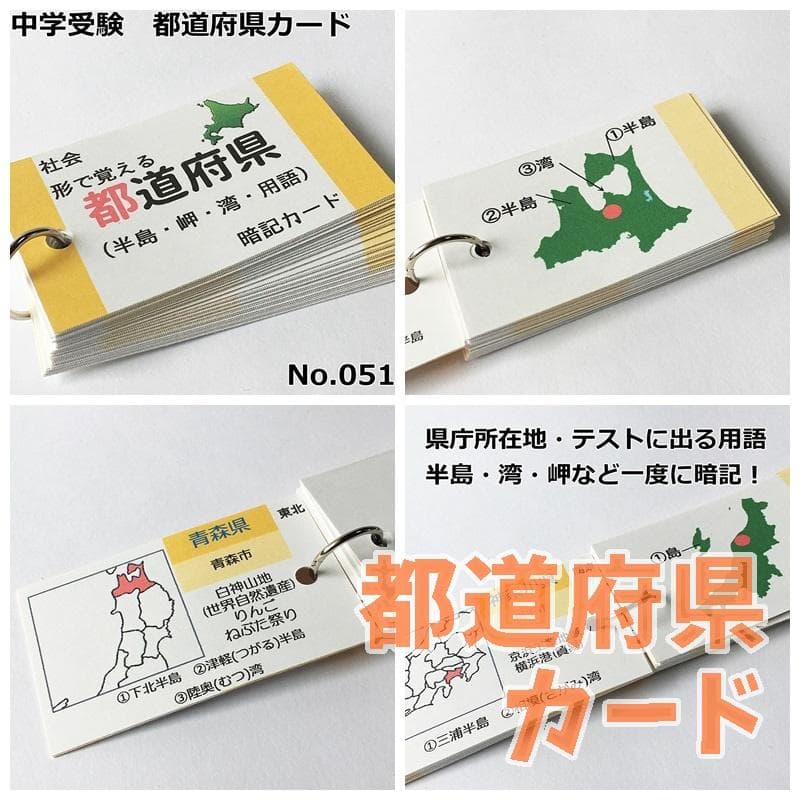 中学入試社会　地理、歴史、公民　暗記カードセット　社会基礎固めに【084】