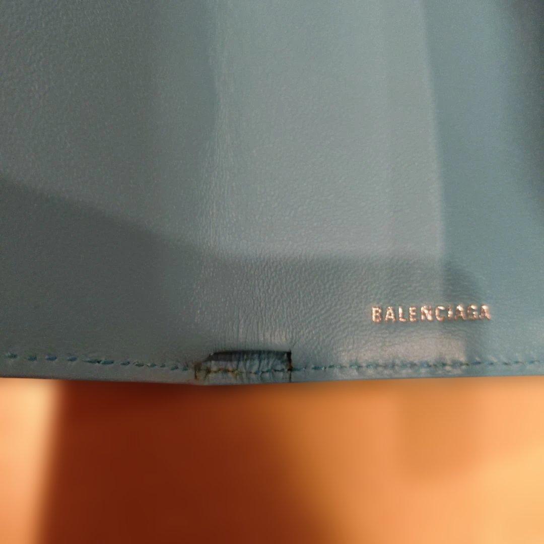 BALENCIAGA／ミニペーパーウォレット 型押し　ライトブルー