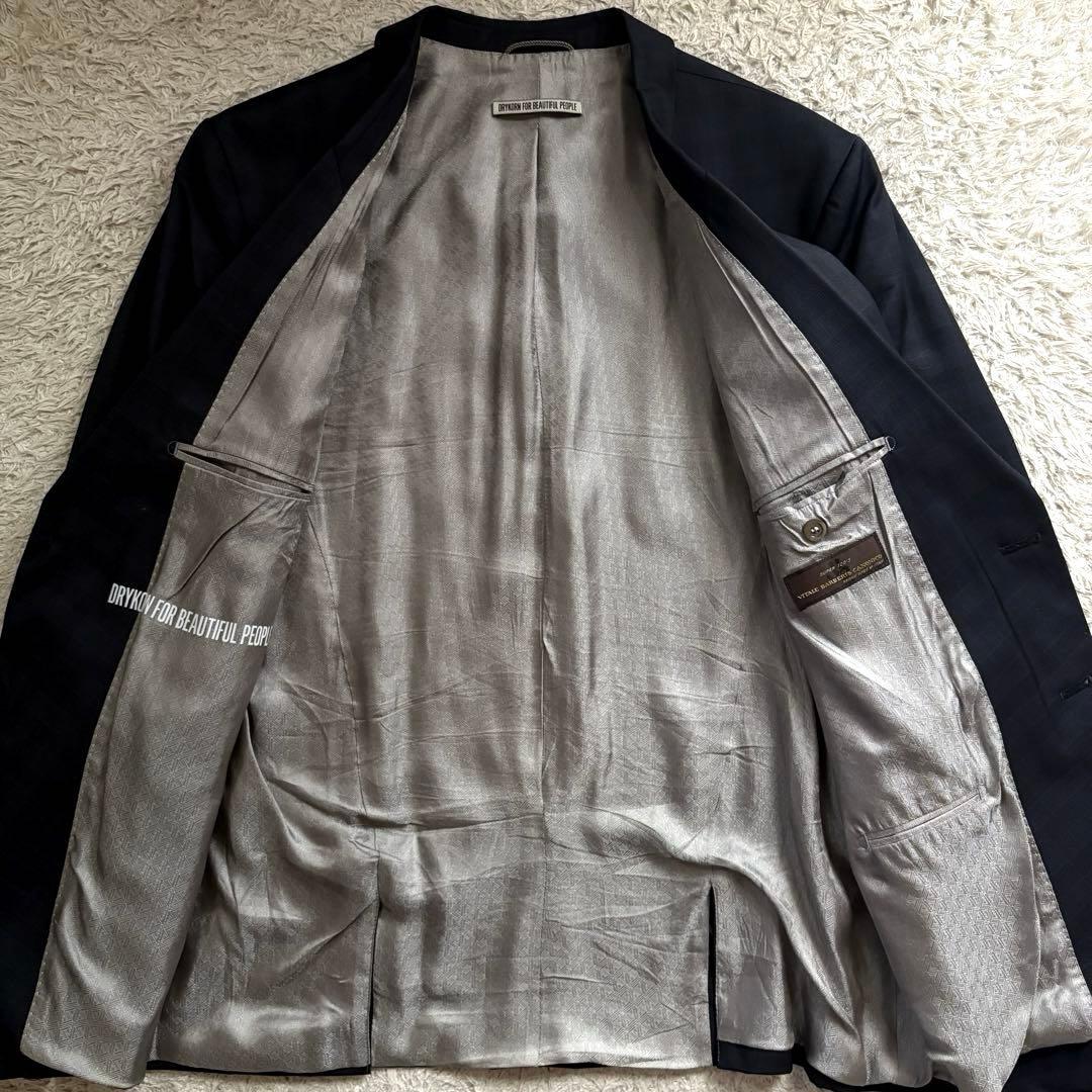 ★カノニコ 2XL★ DRYKORN テーラードジャケット 総柄 チェック 紺