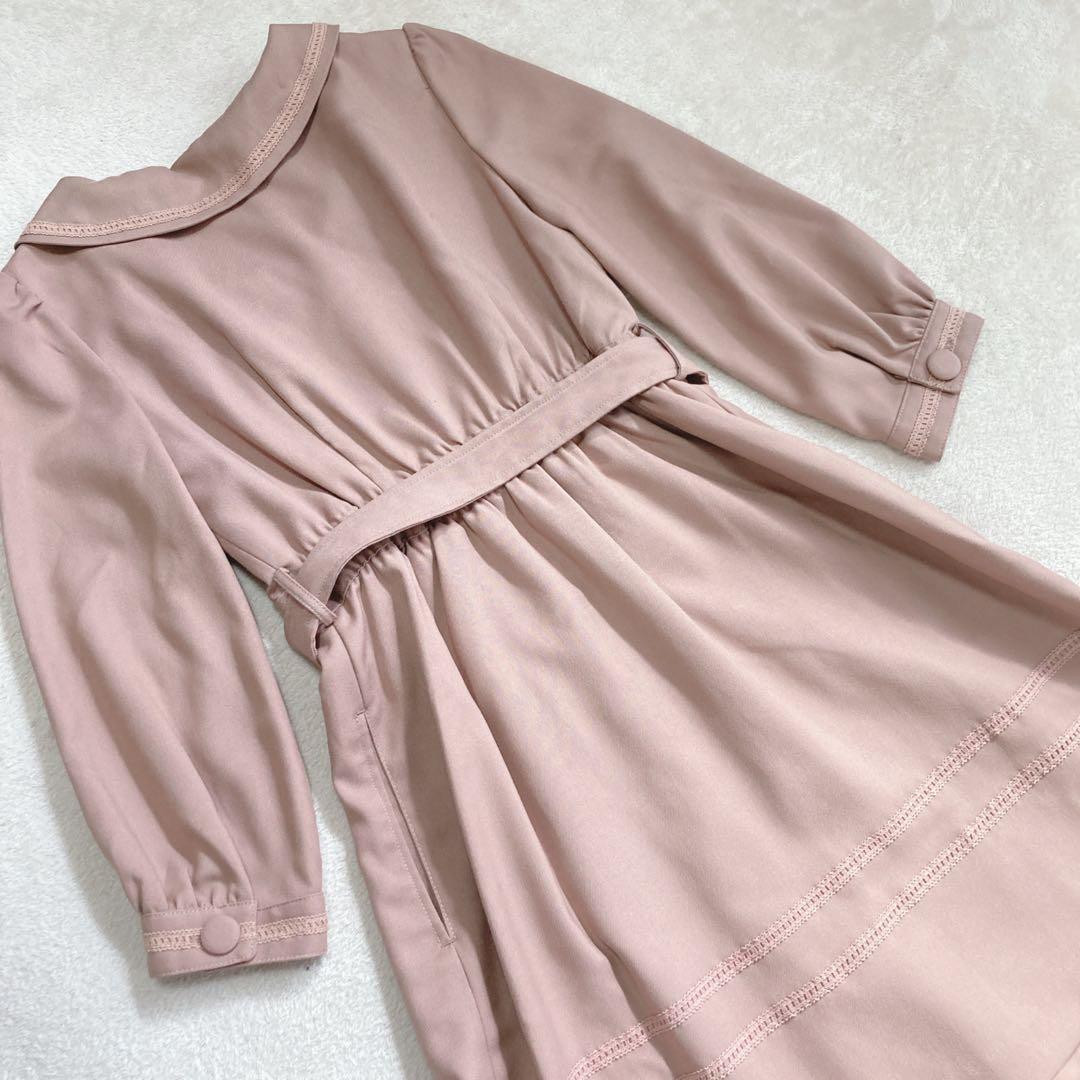 【未使用タグ付き】ウィルセレクション　くすみピンク　ワンピース　コート　リボン