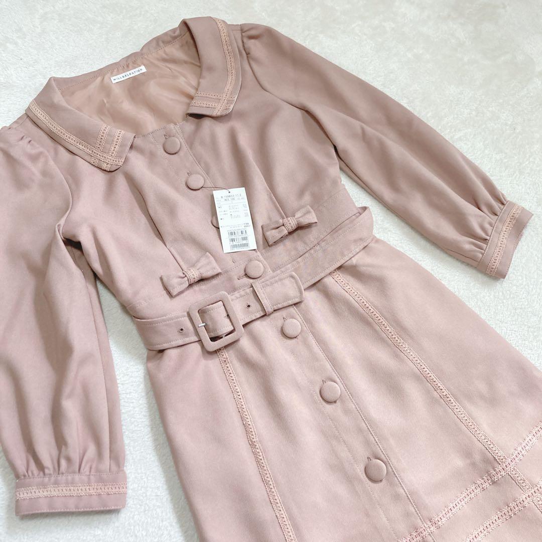 【未使用タグ付き】ウィルセレクション　くすみピンク　ワンピース　コート　リボン