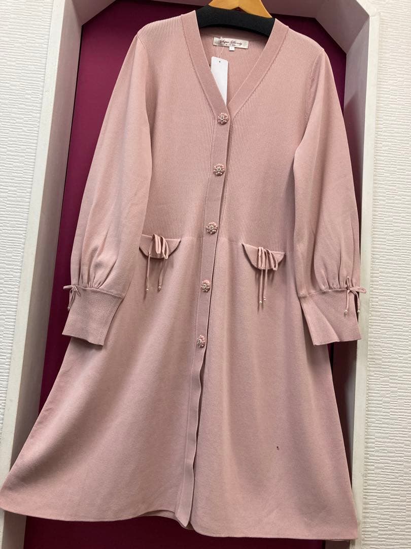 スーパービューティー♡前立てビジュー使いリブ編みVネックカーディガン