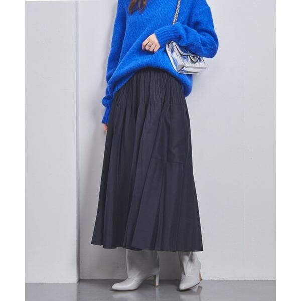 UNITED ARROWS オーガンジー ポケット プリーツスカート ネイビー