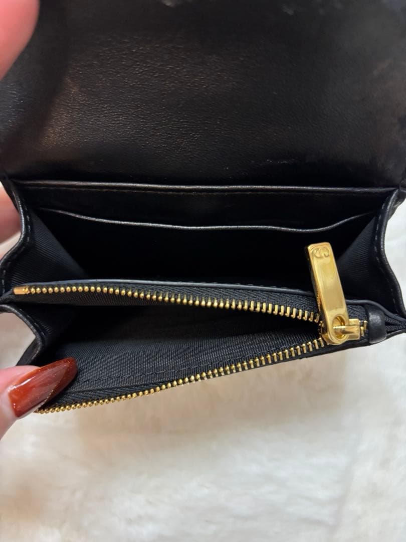 Dior ブラックレザー 二つ折り財布 キルティング