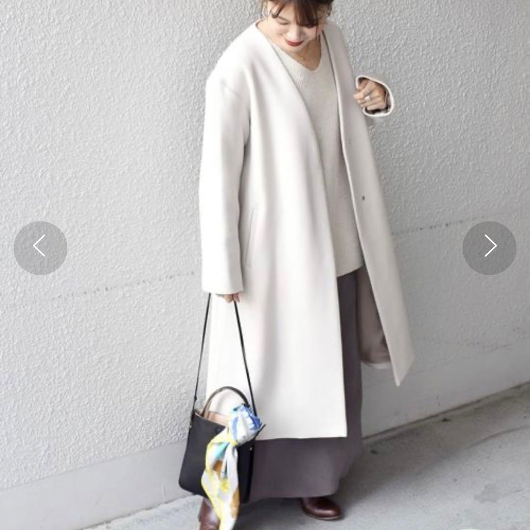 SHIPS シップスBELLANDI ノーラペルコート 白 40