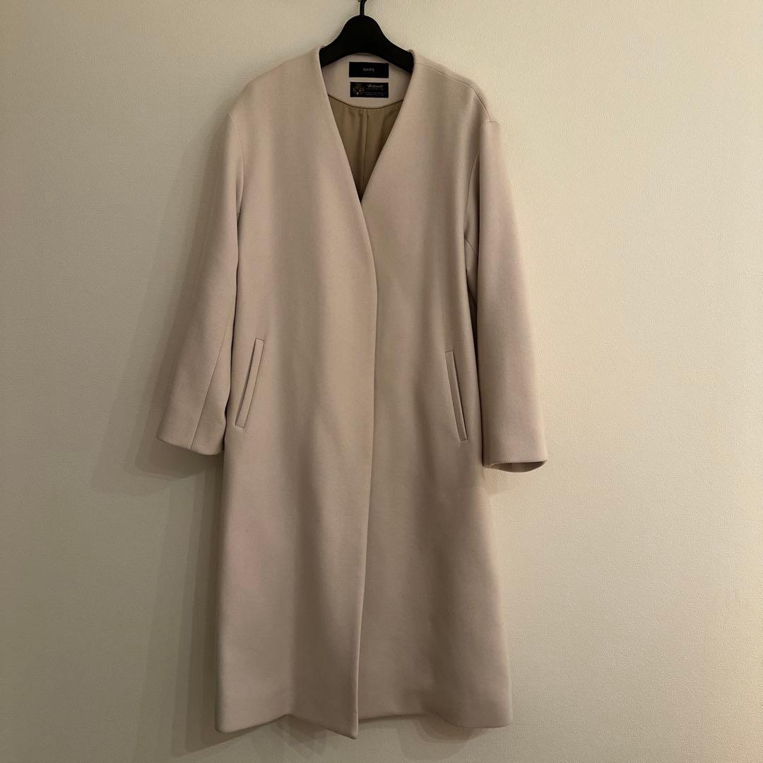 SHIPS シップスBELLANDI ノーラペルコート 白 40
