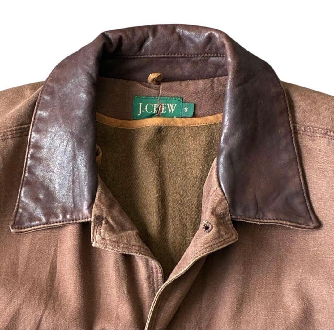 襟レザー　90s J.CREW カバーオール　ライナー付き ジャケット　巨人タグ