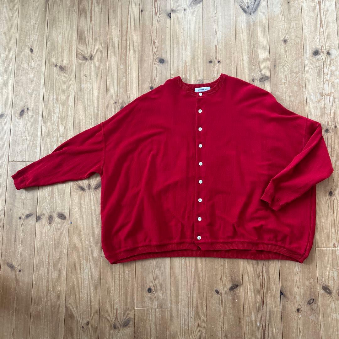 Ordinary fitsバーバーカーディガン コットンニット サイズ0 レッド