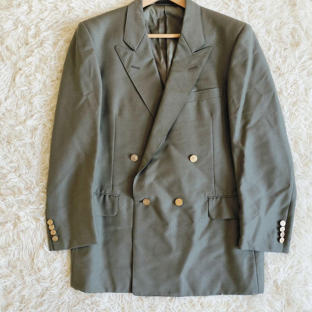 【美品】BURBERRYS 金釦 ダブル AB6 オリーブグリーン モヘヤ混