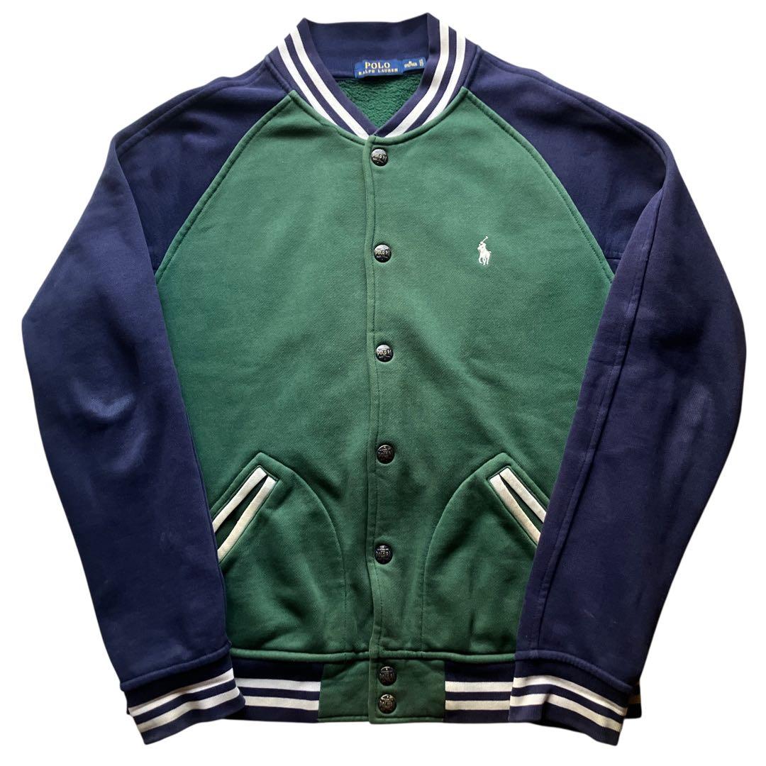 POLO RALPH LAUREN スウェットスタジャン 刺繍 ロゴボタン 緑