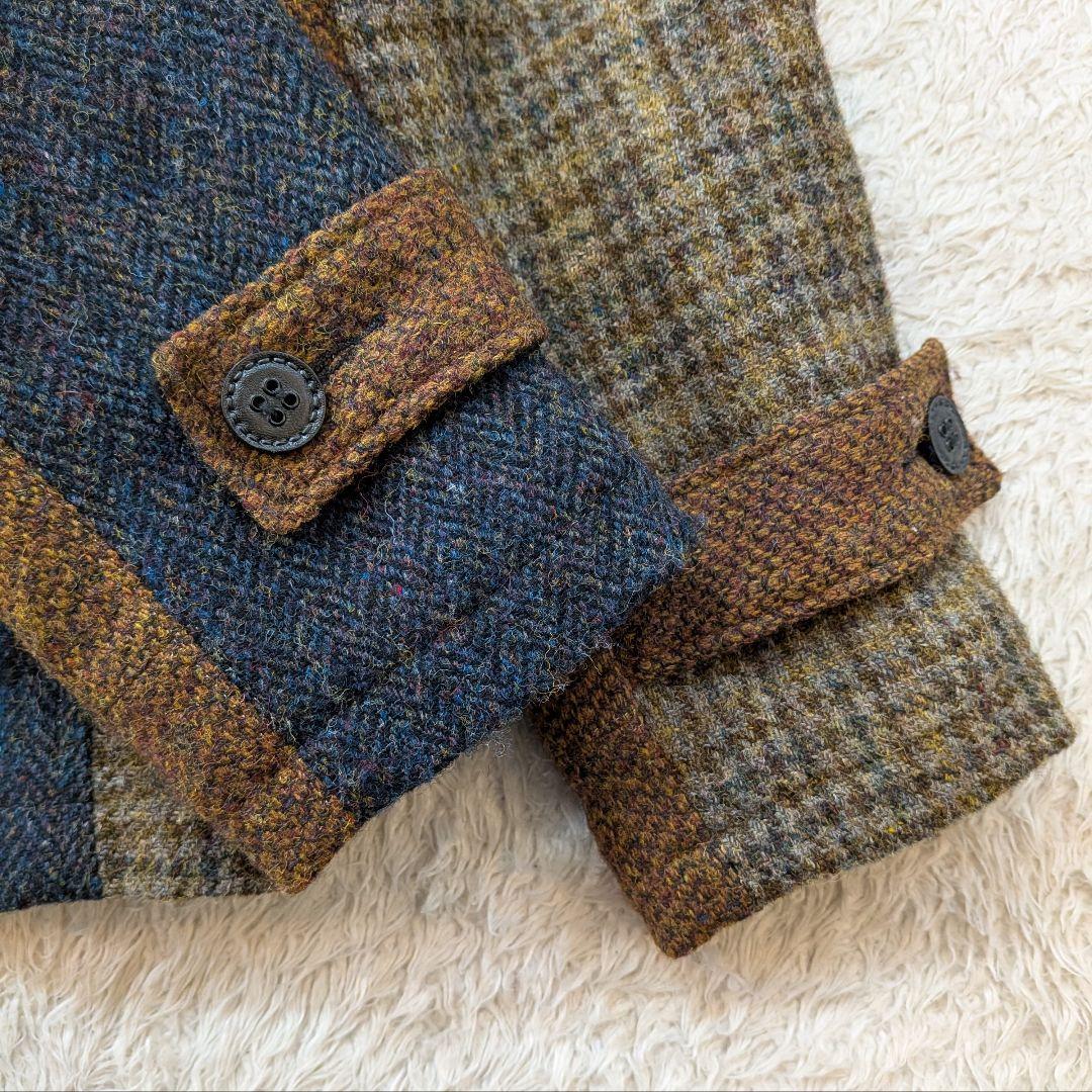 Harris Tweed フード付きダッフルコート ハーフ丈コート レザー
