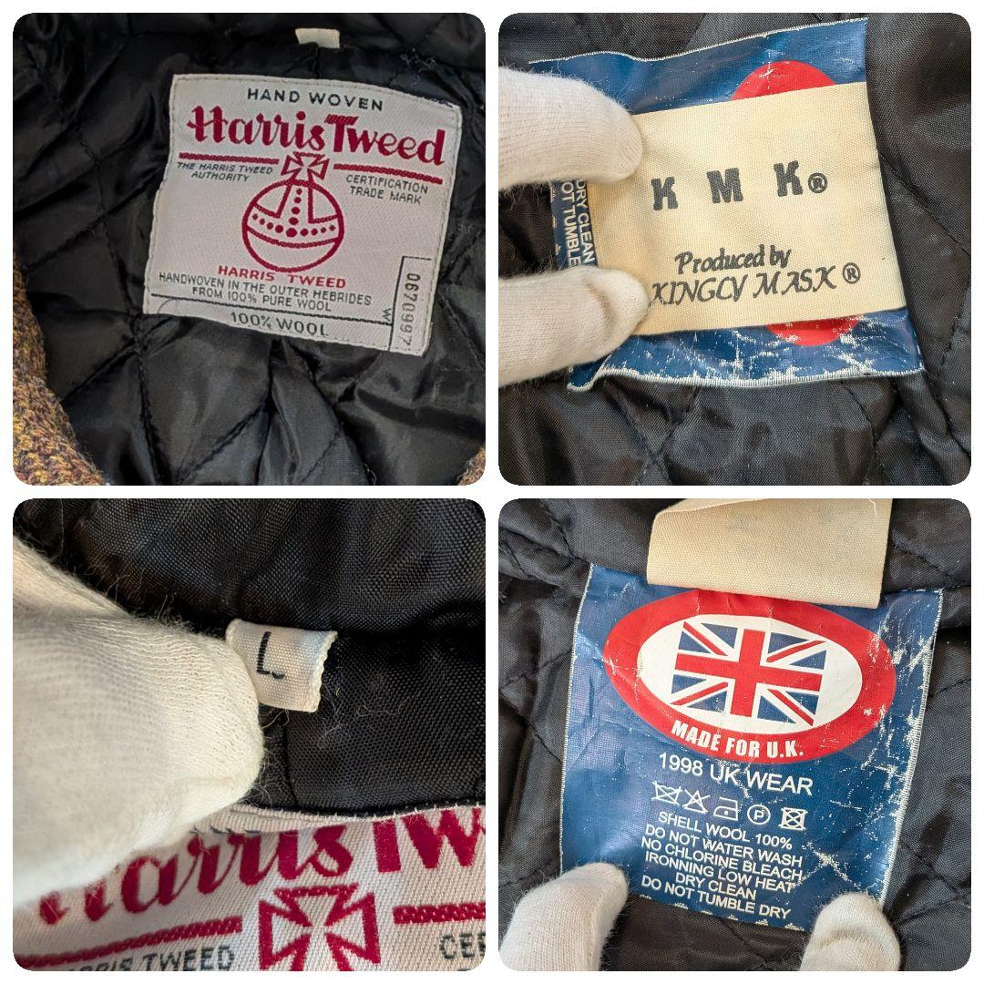Harris Tweed フード付きダッフルコート ハーフ丈コート レザー