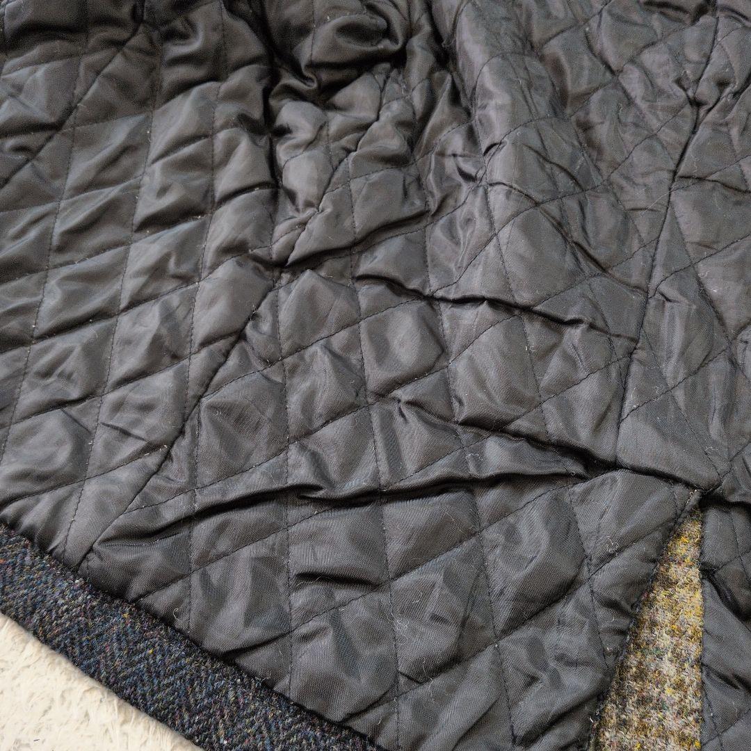 Harris Tweed フード付きダッフルコート ハーフ丈コート レザー