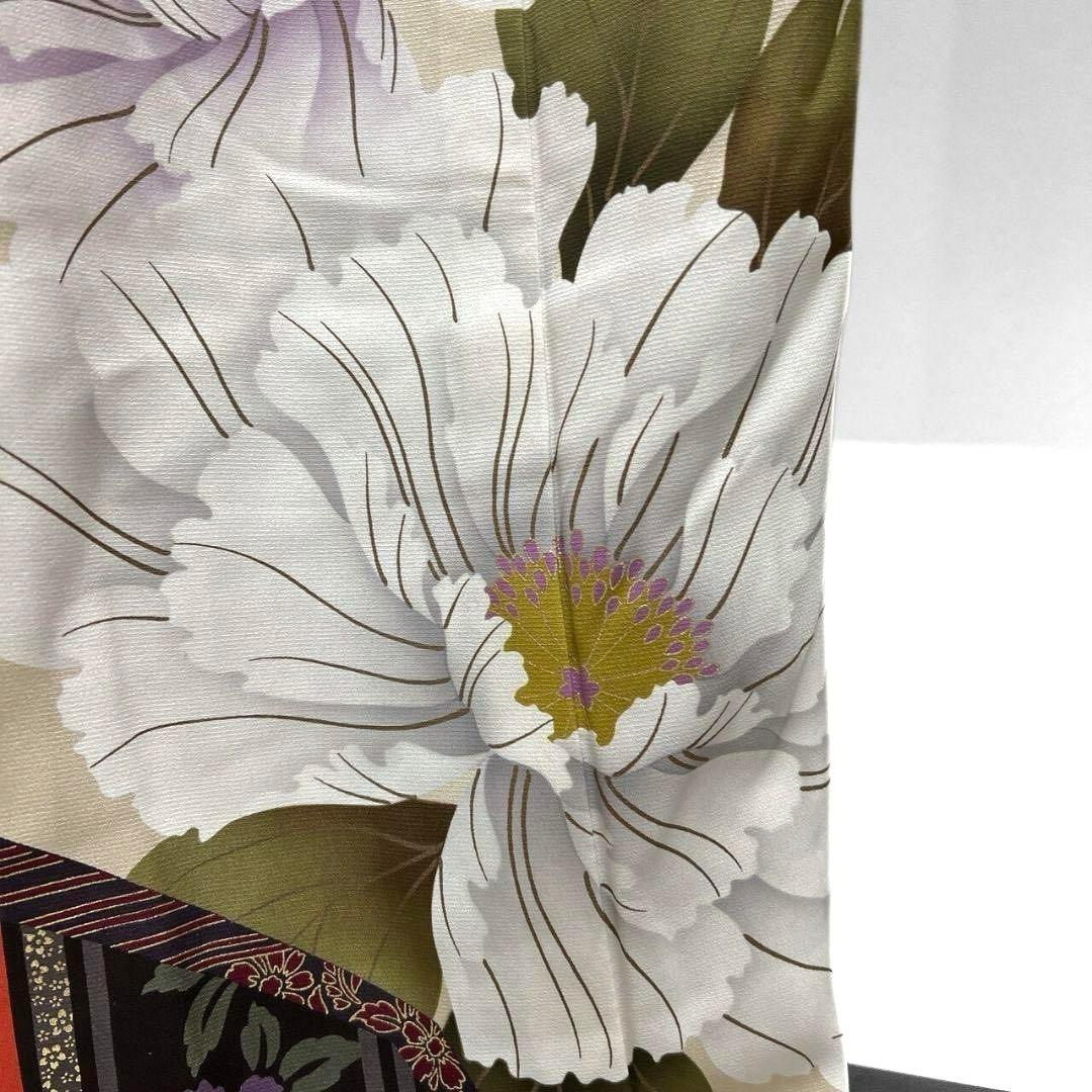 振袖　襦袢セット　金彩　牡丹　縦縞　花模様　成人式 晴れの日 着物 052a p