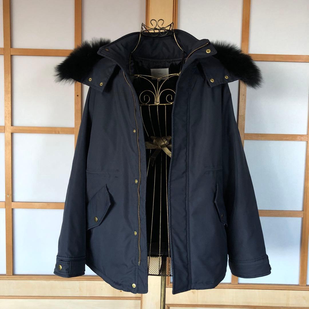 美品　イエナ　レディース　モッズコート　リアルファー　中綿　アウター　紺　M
