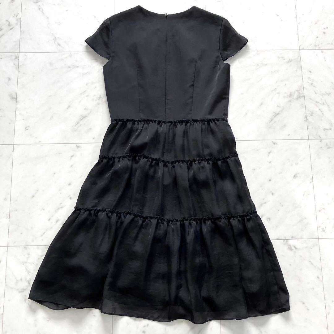 ランバンコレクション ワンピース 黒 ティアード 38