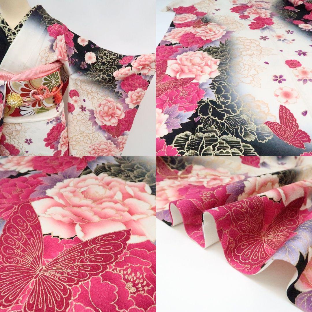 ぽよん☆☆☆✾ｍ2048＊美品 正絹 金駒刺繡 蝶 トール 振袖3点セット