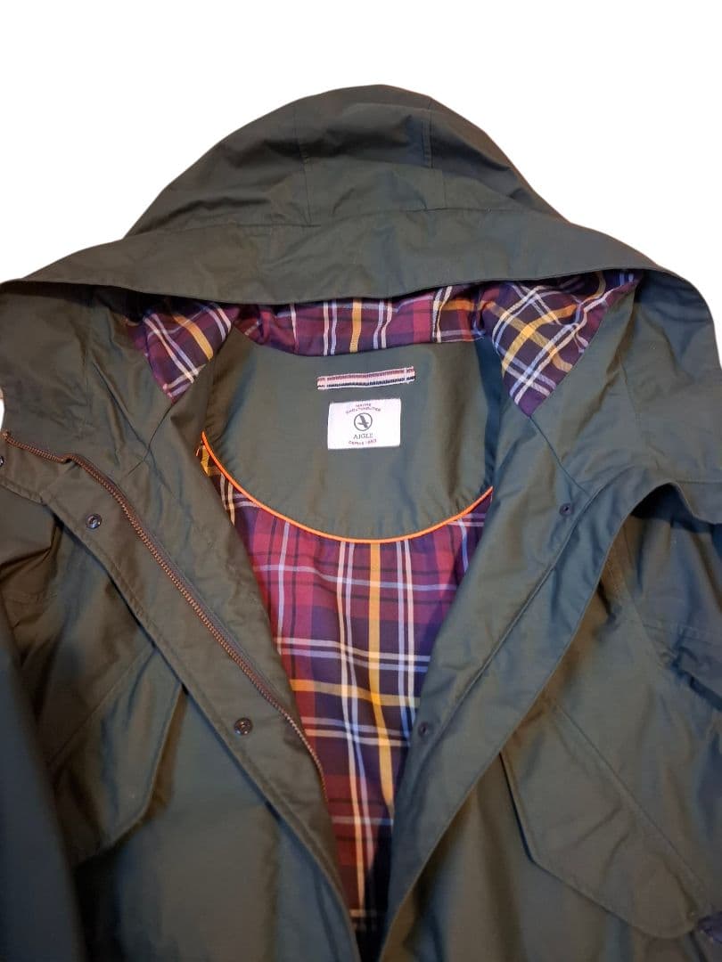 ​AIGLE エーグル モッズコート レディース M ナイロン チェック カーキ