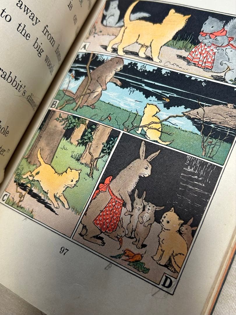 アンティーク動物洋書　ジャンクジャーナル素材　紙もの　海外少女　ウサギクマ