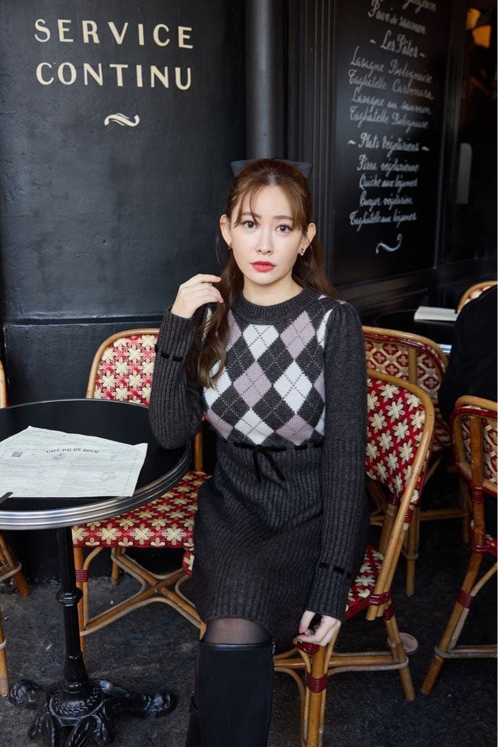 ワンピース Moor Argyle Ribbon Knit Dress