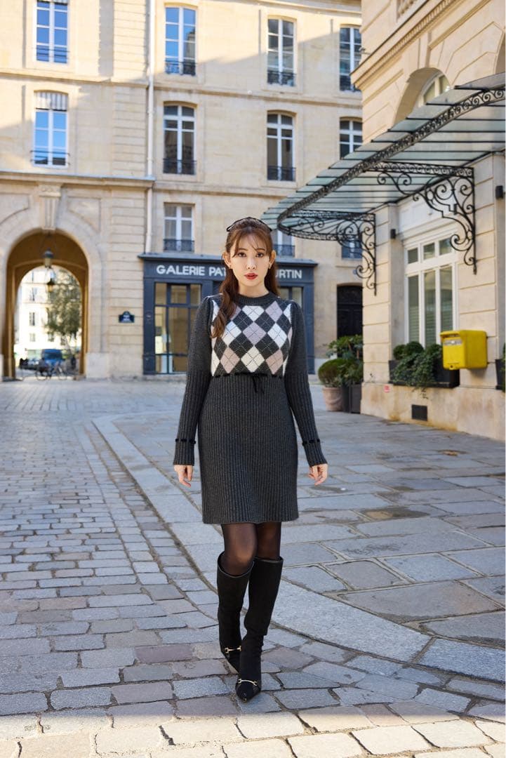 ワンピース Moor Argyle Ribbon Knit Dress