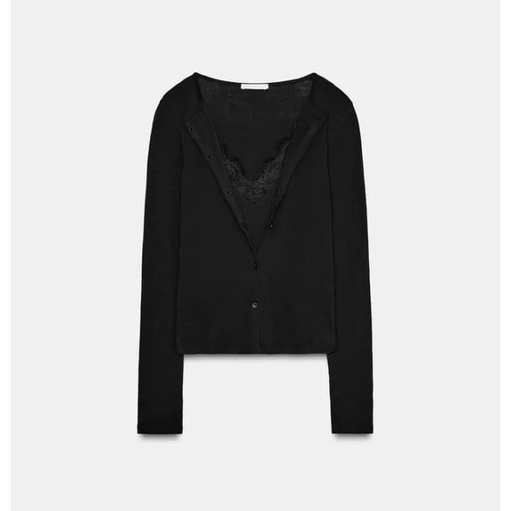 ZARA コンビネーションレーストップジャケット L ブラック 完売品