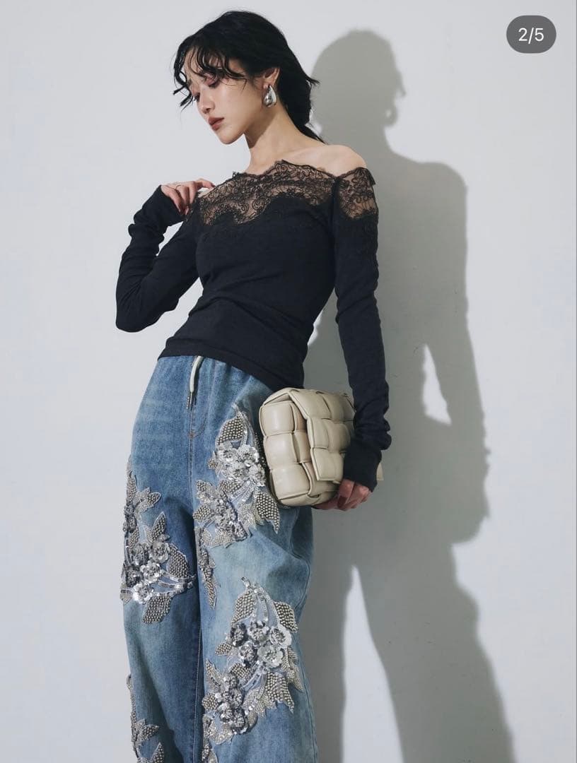 【本日限定出品】Andrea＆Co. デニムビジュー刺繍パンツ