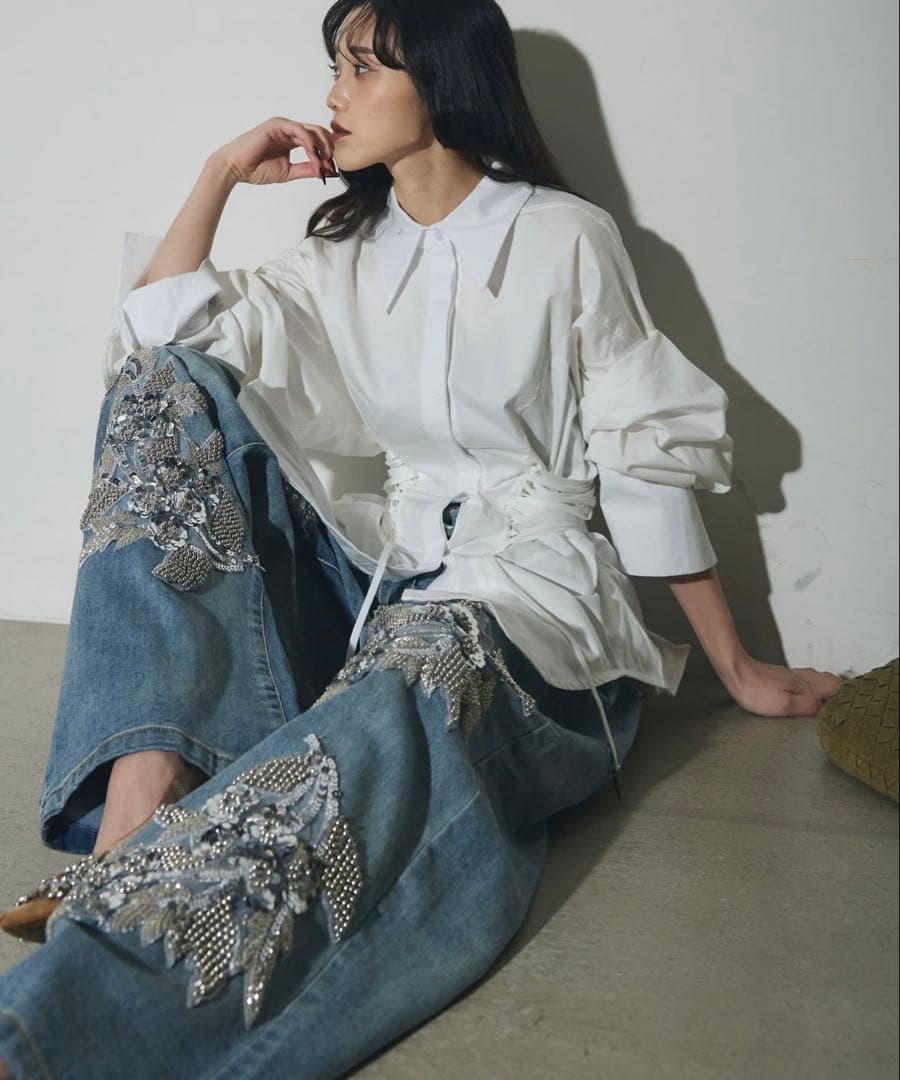 【本日限定出品】Andrea＆Co. デニムビジュー刺繍パンツ