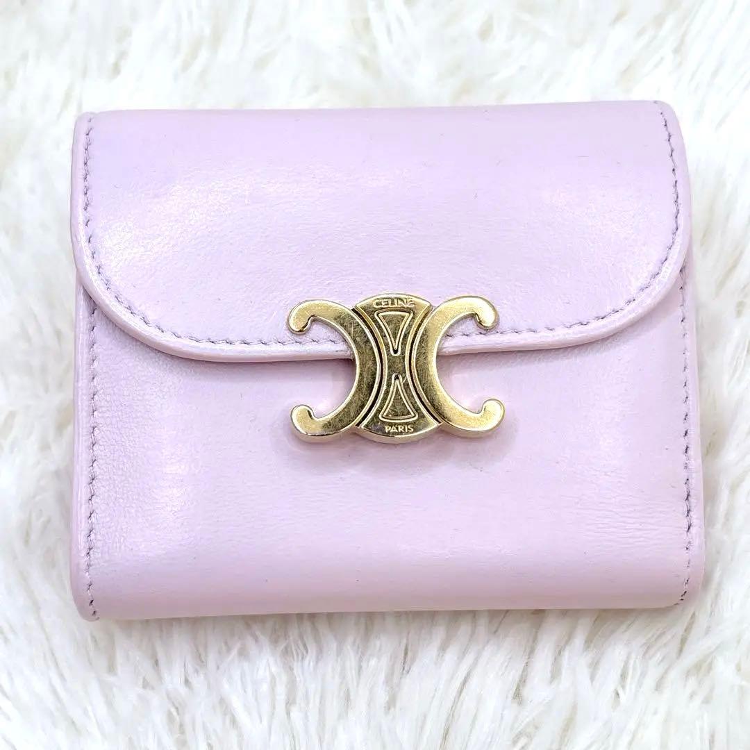 CELINE トリオンフ スモールフラップウォレット 三つ折り ピンク