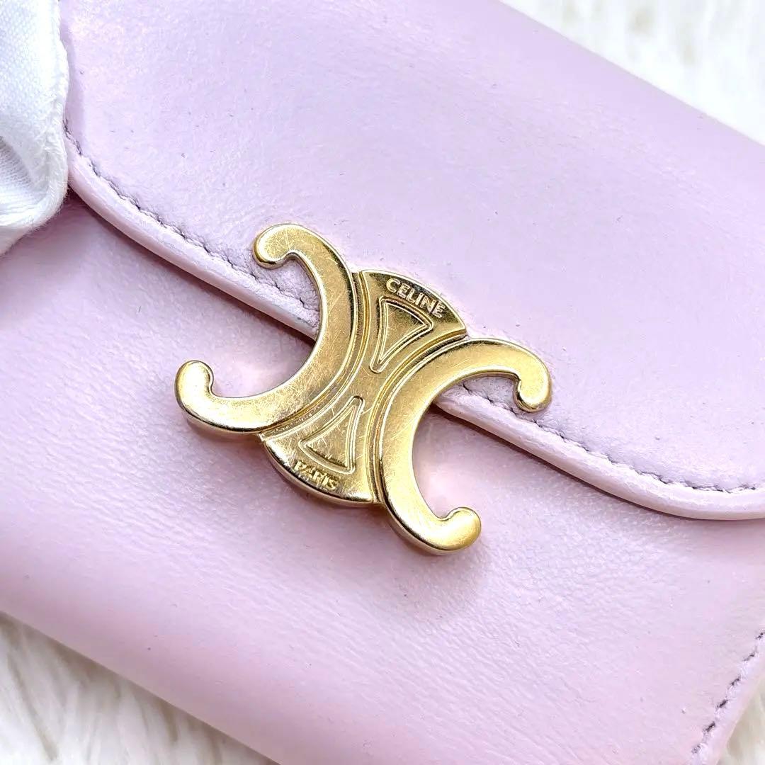 CELINE トリオンフ スモールフラップウォレット 三つ折り ピンク