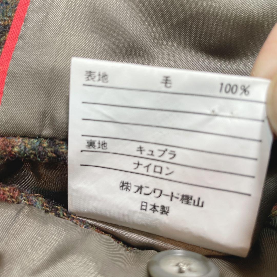ハリスツイード×ジェイプレス　ジャケット　ブラウン　くるみボタン　チェック　L