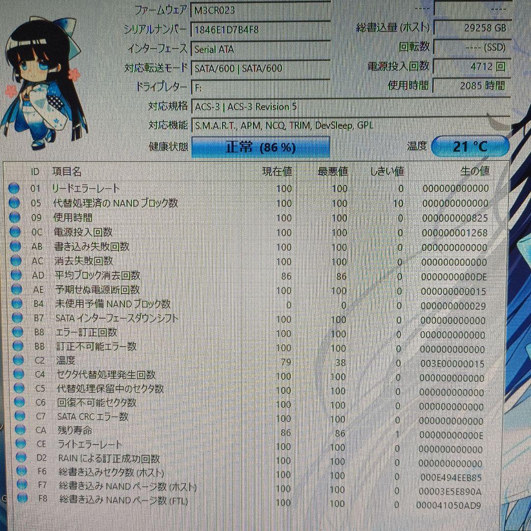 （中古）crucial MX500 500GB 2.5インチSSD