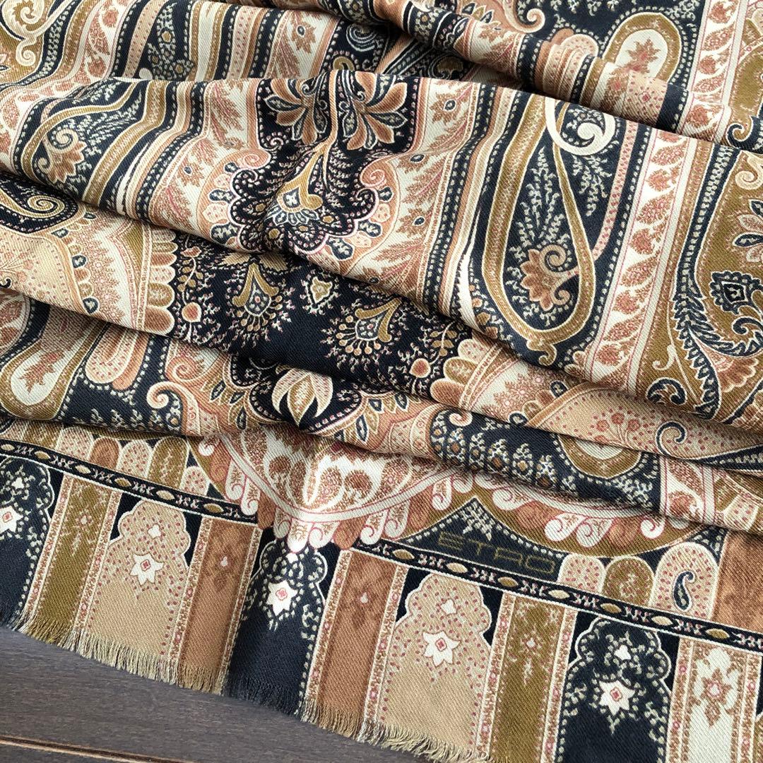 ETRO ウール＆シルク　ストール　ペイズリー　エトロ　絹　毛　イタリア製