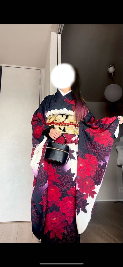 振袖セット　豪華な紅牡丹　　着丈155 小柄さん向き