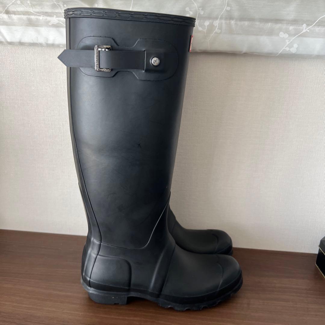 HUNTER 黒 長靴 バックル付き　ロングレインブーツUK4