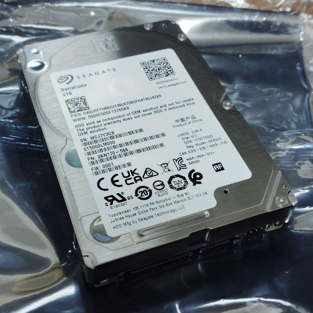 【0時間】5TB 2.5インチ HDD Seagate Barracuda