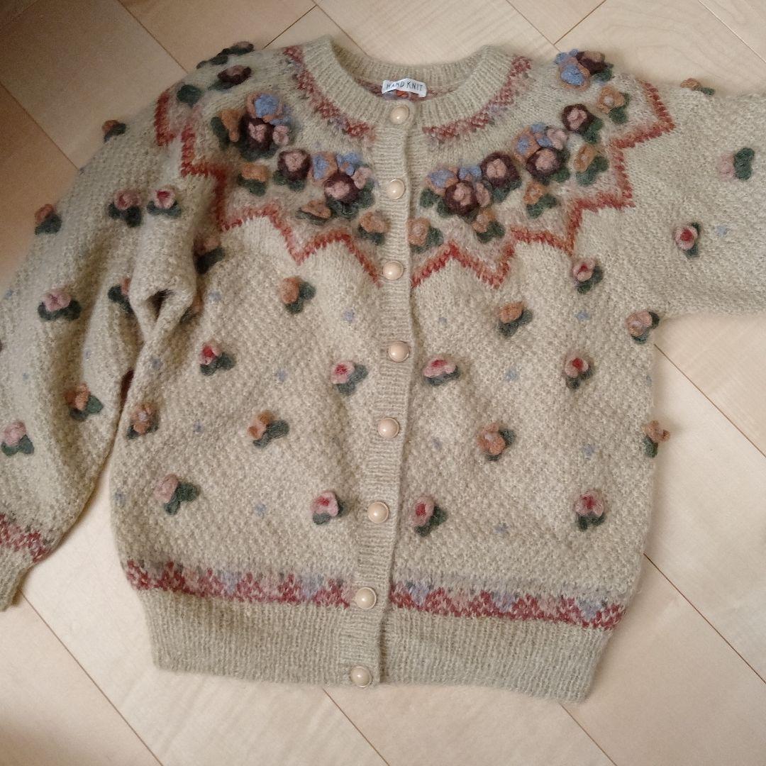 RT-64399　　★未使用★HANDKNIT★カーディガン★刺繍★立体★