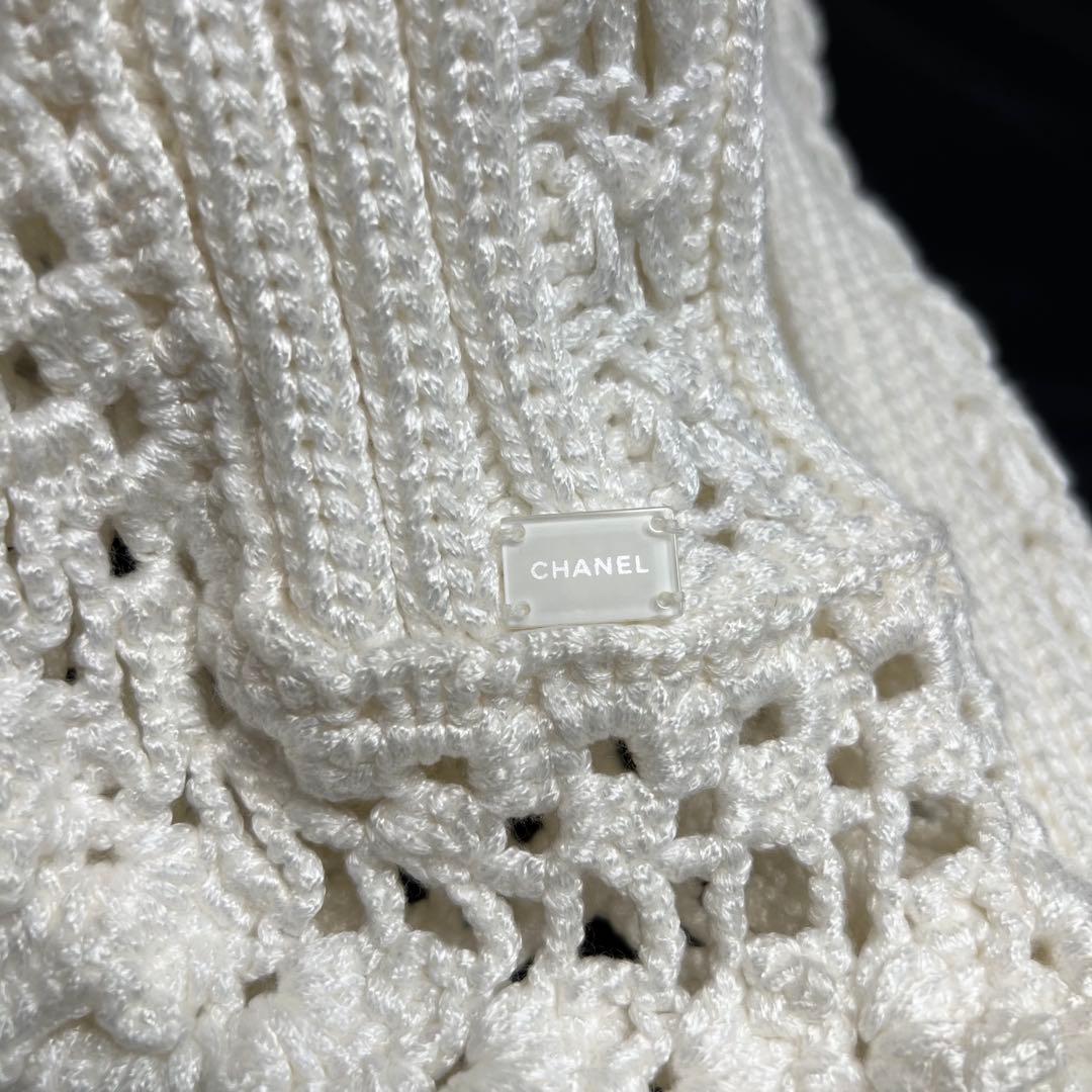 ロゴプレート✨ CHANEL シャネル フロントリボン フリルニットカーディガン