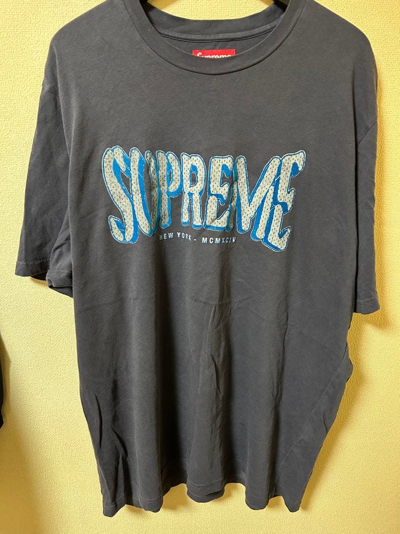 中古supreme Flocked Washed Tシャツ　ネイビーL
