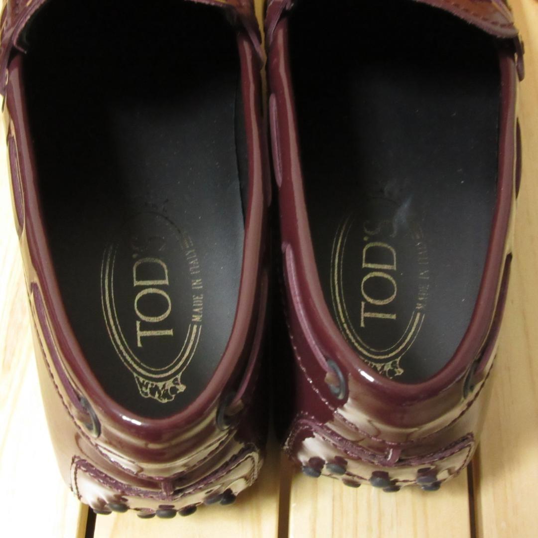 新品 TOD'S ゴンミーニ ドライビングシューズ パテント ボルドー UK6