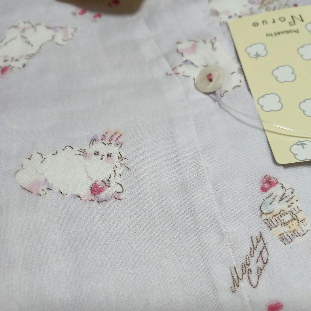◎新品　ダブルガーゼ　パジャマ　半袖　くるぶし丈　キャット　ケーキ柄　ライラック