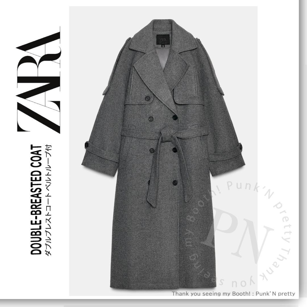 〇新品 ZARA ダブルブレストコート ベルトとループ付き Ｍ〇