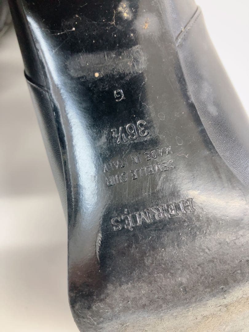 ★HERMES レザー ロングブーツ ヒール ブラック 黒