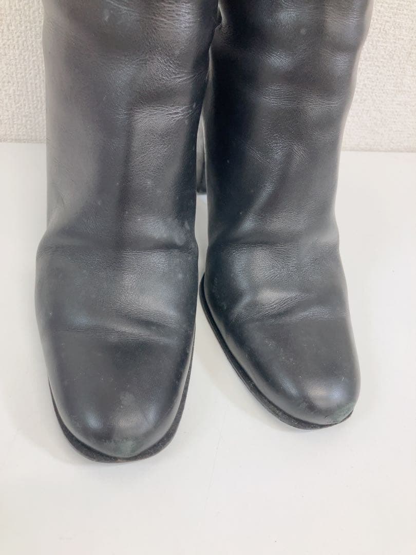 ★HERMES レザー ロングブーツ ヒール ブラック 黒