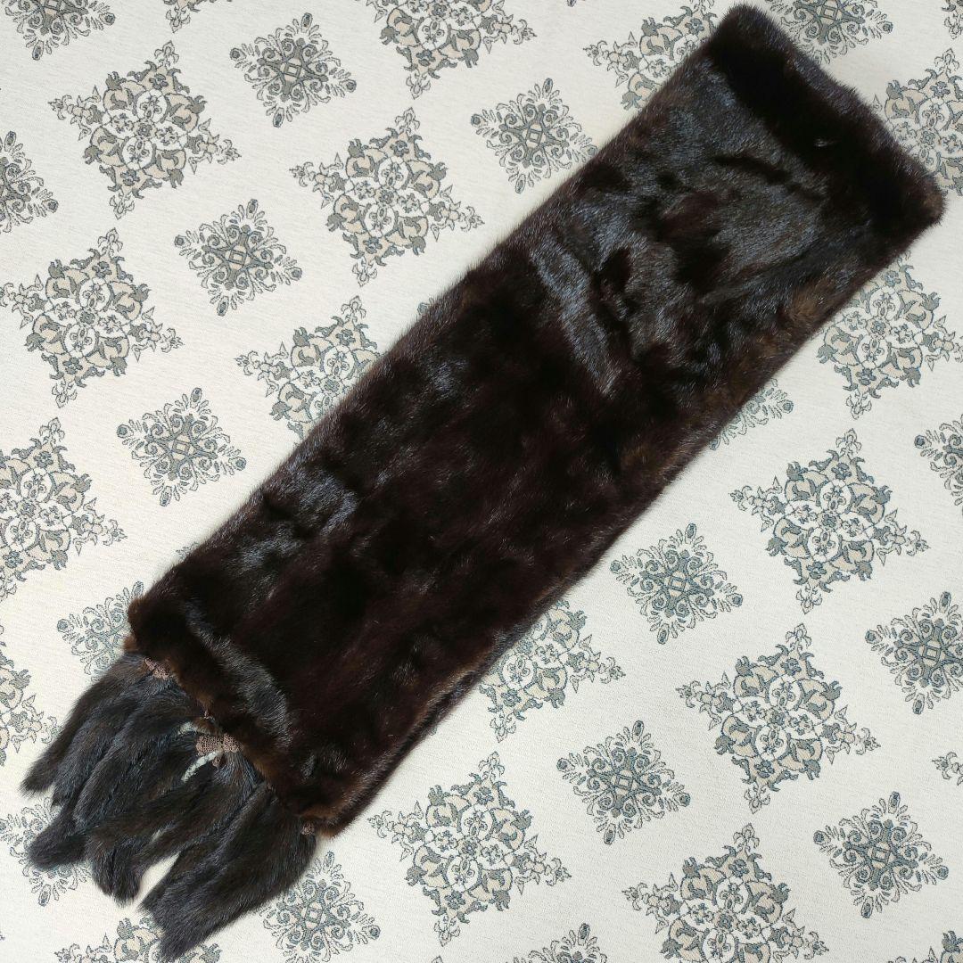 美品　毛皮　ファーショール　ミンク　大判　ダークブラウン　フック掛け　ポケット有