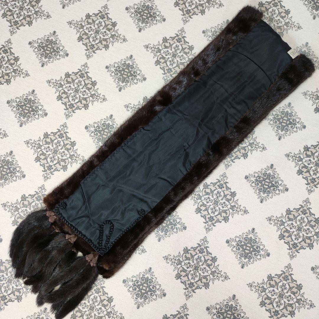 美品　毛皮　ファーショール　ミンク　大判　ダークブラウン　フック掛け　ポケット有