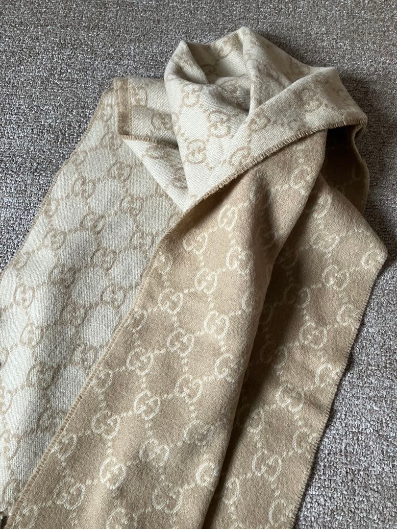 GUCCI グッチ　カシミヤ100% GG柄　マフラー　ストール　ベージュ