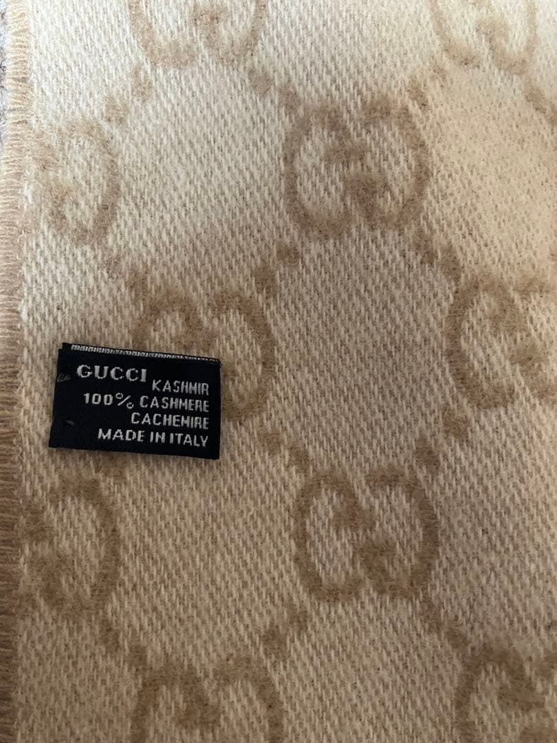 GUCCI グッチ　カシミヤ100% GG柄　マフラー　ストール　ベージュ