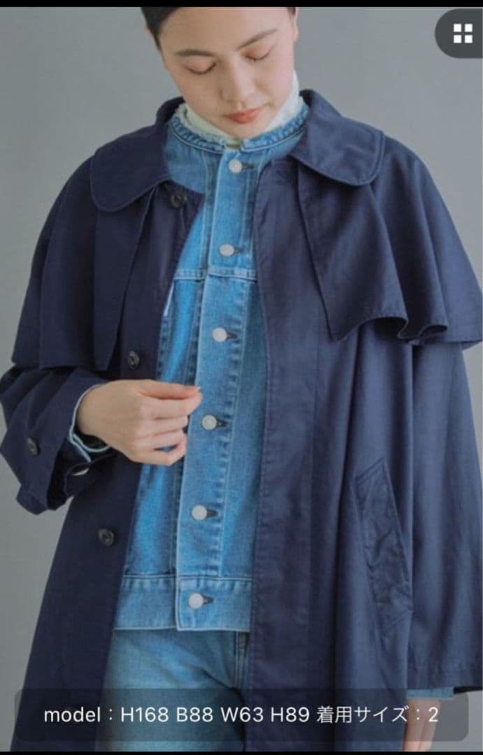 kha:ki WIDE FROCK COAT サイズ2 ネイビー